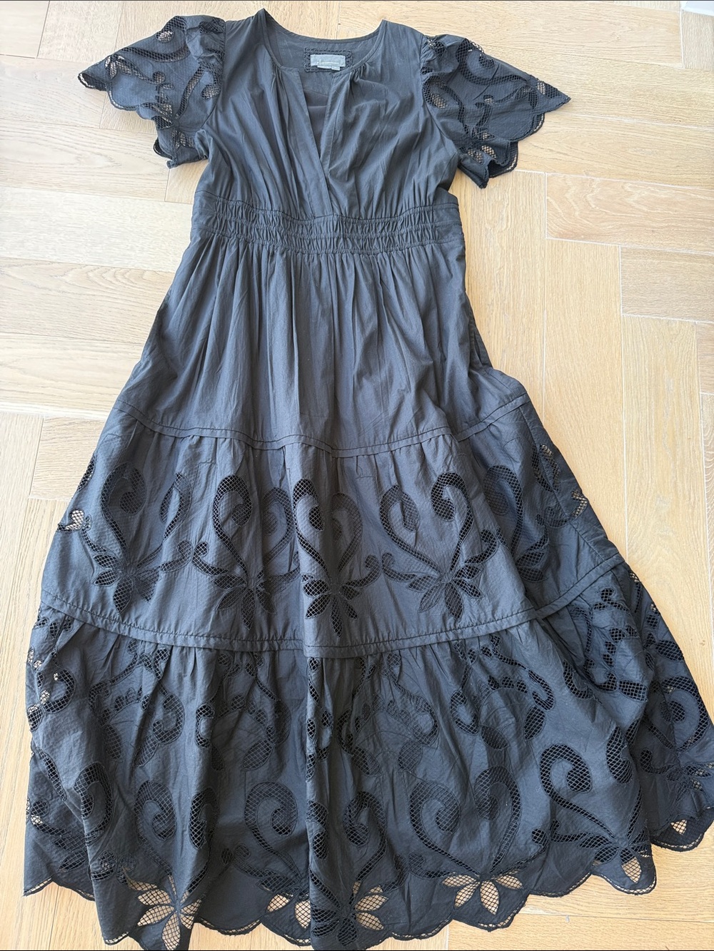 Anthropologie Black Eyelet Maxi Dress